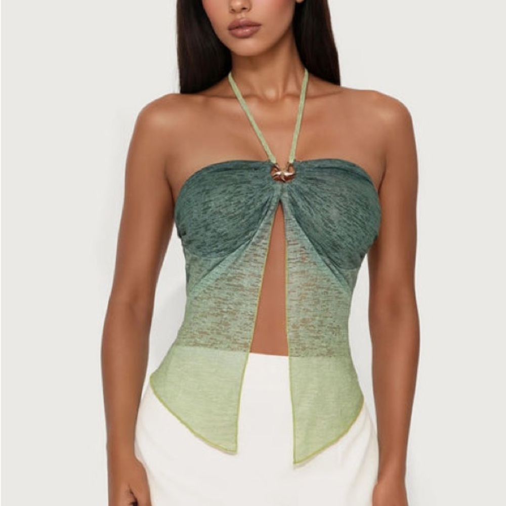 Coral Ombre Halter Flyaway Top - Green